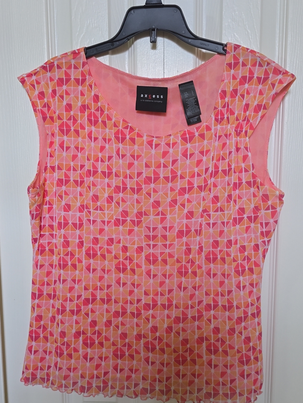 Axcess Coral and Pink Geometric Cap-Sleeve Camisole
